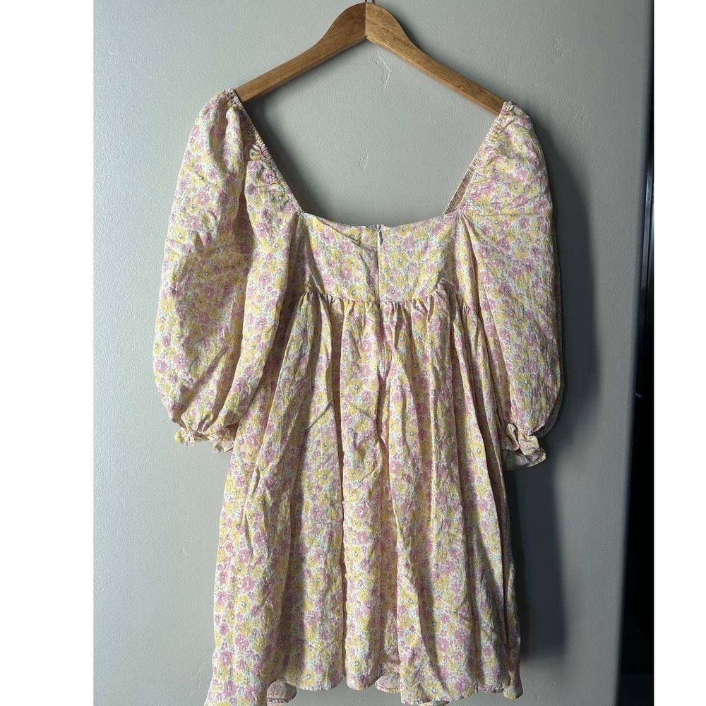 Nectar Floral Babydoll Mini Dress Puff Sleeve S Boho Beach Euro Summer - Picture 2 of 4